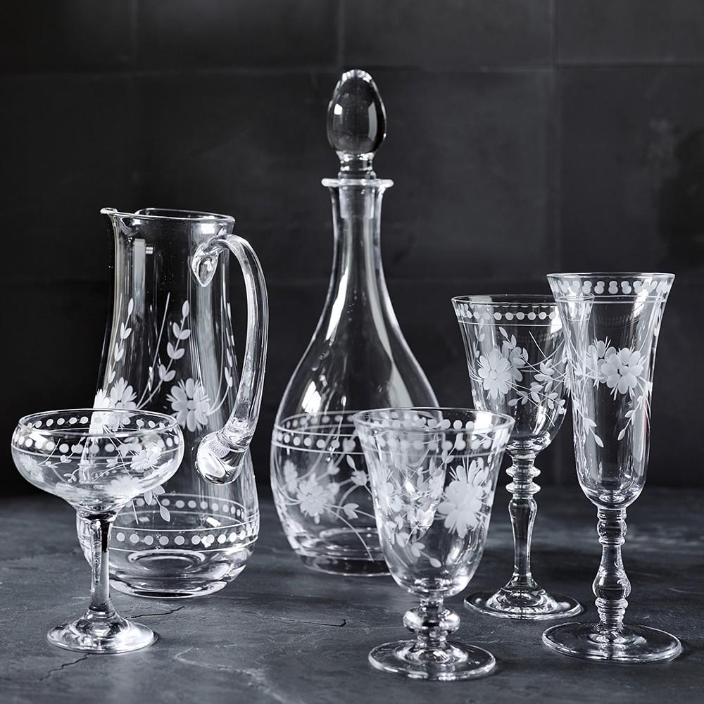 1964年 英国ヴィンテージ 純銀装飾 ガラスデキャンタ Preece & Willicombe Vintage Etched Coupe Glass | Williams Sonoma Australia
